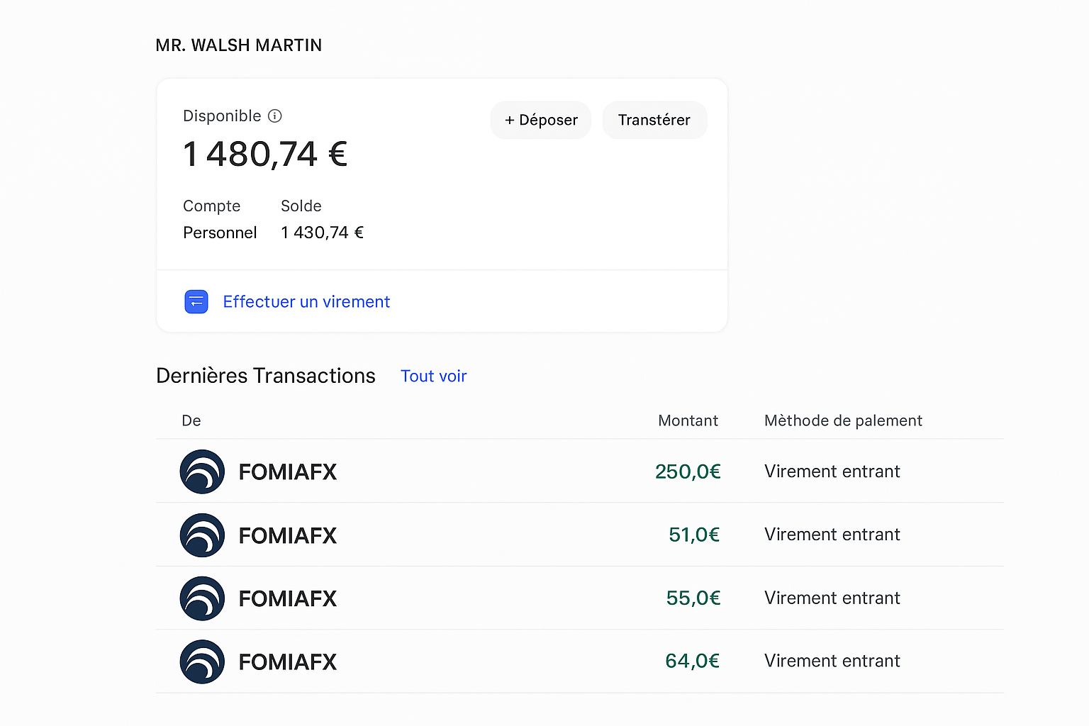 Résultats de trading